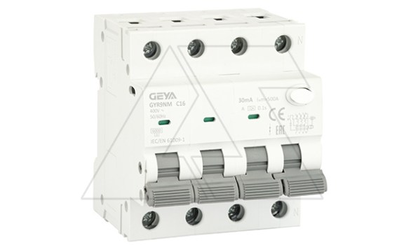 Дифф. авт. выключатель GYR9NM-C16-30mA, 3P+N, 16A, хар-ка C, 6 kA, 30mA, тип A, 4M фото