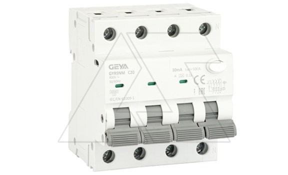 Дифф. авт. выключатель GYR9NM-C20-30mA, 3P+N, 20A, хар-ка C, 6 kA, 30mA, тип A, 4M фото
