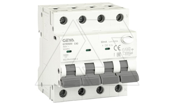 Дифф. авт. выключатель GYR9NM-C40-30mA, 3P+N, 40A, хар-ка C, 6 kA, 30mA, тип A, 4M фото