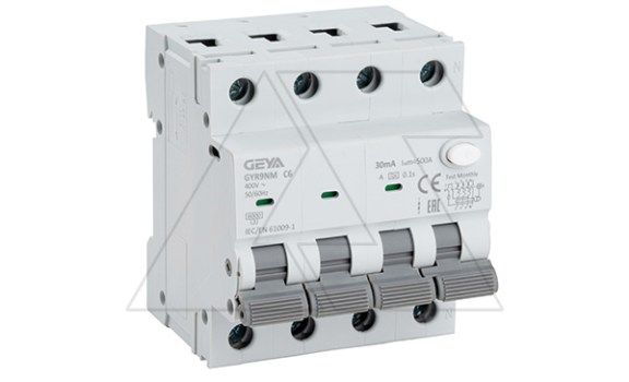 Дифф. авт. выключатель GYR9NM-C6-30mA, 3P+N, 6A, хар-ка C, 6 kA, 30mA, тип A, 4M фото