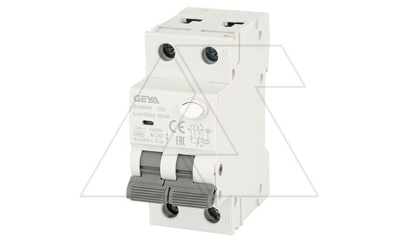 Дифф. авт. выключатель GYR9NM-C10-30mA, 1P+N, 10A, хар-ка C, 6 kA, 30mA, тип AC, 2M фото