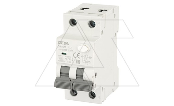 Дифф. авт. выключатель GYR9NM-C32-30mA, 1P+N, 32A, хар-ка C, 6 kA, 30mA, тип AC, 2M фото