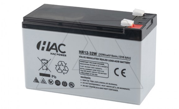 Батарея аккумуляторная HAC HR12-32W, F2, 12V/8Ah, 151х65х94(100) ДхШхВ, 2.2 кг, 8 лет фото