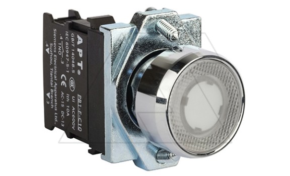 Кнопка плоская PB1S, белая, с фиксацией, с подсветкой без LED, 1NO, 6A 230VAC/24VDC, 22mm, IP65 фото