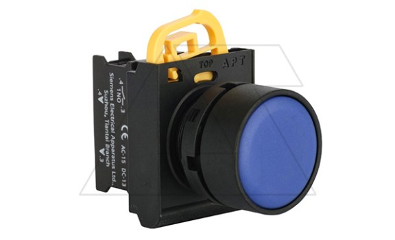 Кнопка плоская PB3E, синяя, без фиксации, без подсветки, 1NO, 6A 230VAC/24VDC, 22mm, IP65 фото