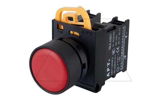 Кнопка плоская PB3E, красная, без фиксации, без подсветки, 1NO, 6A 230VAC/24VDC, 22mm, IP65 фото