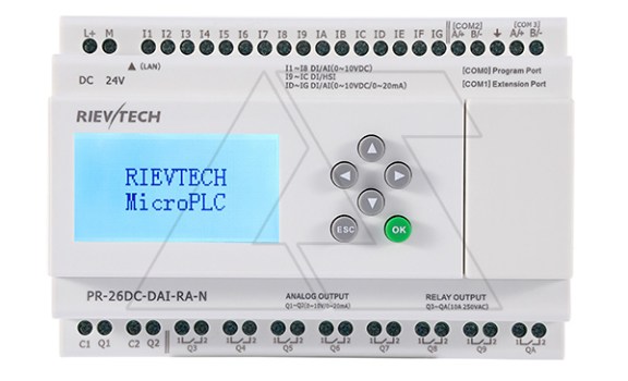 Программируемый логический контроллер PR-26DC-DAI-RA-N, 12_24VDC, 16DI(12AI), 2AO, 8RO, RTC, SD, RS485, Ethernet, ЖКИ фото