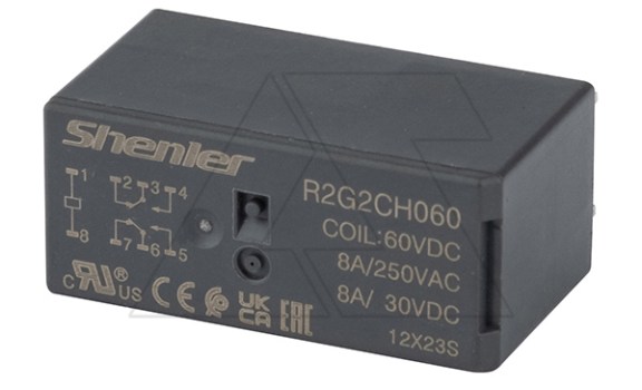 Реле R2G2CH060, 2CO, 8A(250VAC/30VDC), 60VDC, растр. 5mm, IP50 фото