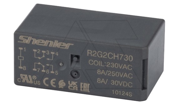 Реле R2G2CH730, 2CO, 8A(250VAC/30VDC), 230VAC, растр. 5mm, IP50 фото