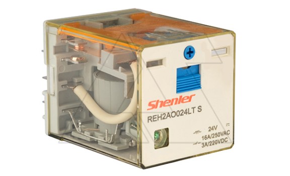 Реле REH2AO024LTS, 2NO, 16A(400VAC)/ 10A(220VDC), 24VDC, мех. индикация, тест-кнопка с блокировкой, LED, магнит фото