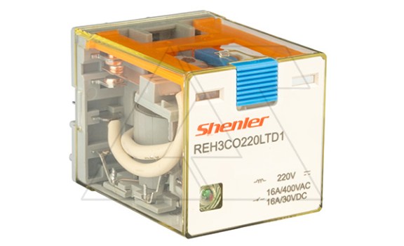 Реле REH3CO220LTD1, 3CO, 16A(400VAC/30VDC), 220VDC, мех. индикация, тест-кнопка с блокировкой, диод +A1/-A2, LED фото