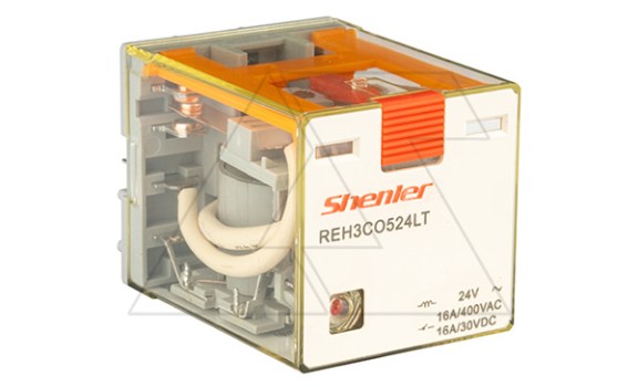 Реле REH3CO524LT, 3CO, 16A(400VAC/30VDC), 24VAC, мех. индикация, тест-кнопка, LED фото