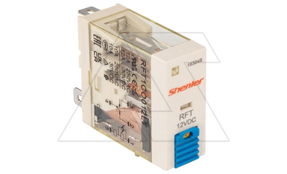 Реле RFT1CO012LT, 1CO, 12A(250VAC/30VDC), 12VDC, мех. индикация, тест-кнопка с блокировкой, LED фото