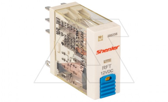 Реле RFT2CO012LT, 2CO, 8A(250VAC/30VDC), 12VDC, мех. индикация, тест-кнопка с блокировкой, LED фото
