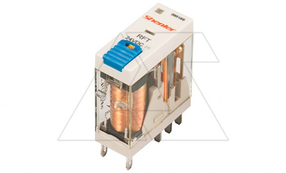 Реле RFT2CO024LTD1, 2CO, 8A(250VAC/30VDC), 24VDC, мех. индикация, тест-кнопка с блокировкой, диод +A1/-A2, LED фото