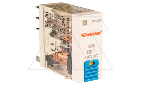 Реле RFT2CO110LT 2CO, 8A, (250VAC/30VDC), 110VDC, мех. индикация, тест-кнопка с блокировкой, LED фото