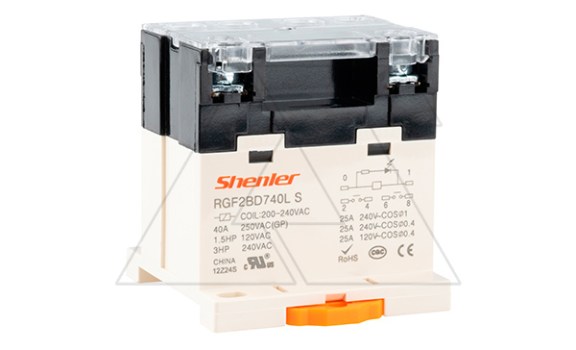 Реле RGF2BD740LS, 2NO, 40A(250VAC/30VDC), 200-240VAC, LED, на рейку DIN35/панель, винтовое подключение фото