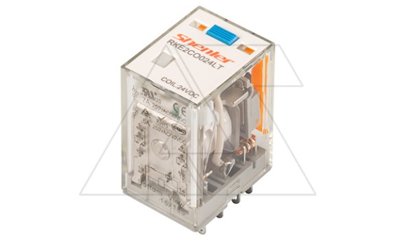 Реле RKE2CO024LTD1, 2CO, 7A, (250VAC/30VDC), 24VDC, мех. индикация, тест-кнопка с блокировкой, диод +A1/-A2, LED фото
