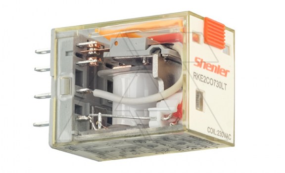 Реле RKE2CO730LT, 2CO, 7A(250VAC/30VDC), 230VAC, мех. индикация, тест-кнопка с блокировкой, LED фото