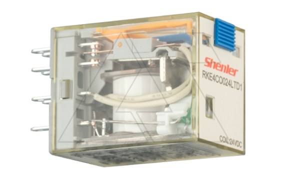 Реле RKE4CO024LTD1, 4CO, 5A(250VAC/30VDC), 24VDC, мех. индикация, тест-кнопка с блокировкой, диод +A1/-A2, LED фото