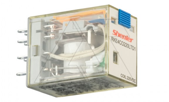 Реле RKE4CO220LTD1, 4CO, 5A(250VAC/30VDC), 220VDC, мех. индикация, тест-кнопка с блокировкой, диод +A1/-A2, LED фото