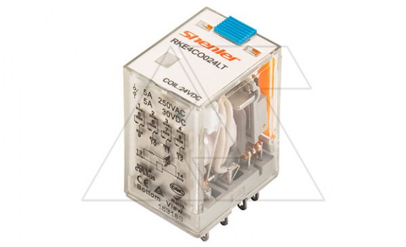 Реле RKE4CO220LT, 4CO, 5A(250VAC/30VDC), 220VDC, мех. индикация, тест-кнопка с блокировкой, LED фото