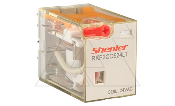 Реле RKF2CO524LT, 2CO, 12A(250VAC/30VDC), 24VAC, мех. индикация, тест-кнопка с блокировкой, LED фото