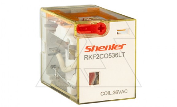 Реле RKF2CO536LT, 2CO, 12A(250VAC/30VDC), 36VAC, мех. индикация, тест-кнопка с блокировкой, LED фото