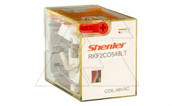 Реле RKF2CO548LT, 2CO, 12A(250VAC/30VDC), 48VAC, мех. индикация, тест-кнопка с блокировкой, LED фото