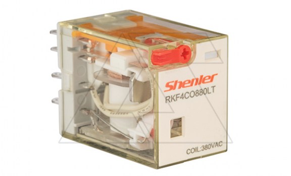 Реле RKF4CO880LT, 4CO, 6A(250VAC/30VDC), 380VAC, мех. индикация, тест-кнопка с блокировкой, LED фото