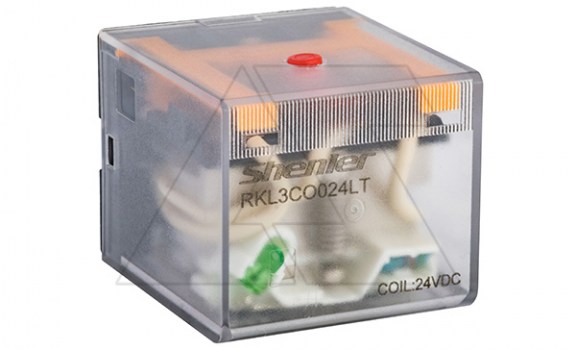 Реле RKL3CO024LT, 3CO, 10A(250VAC/30VDC), 24VDC, мех. индикация, тест-кнопка с блокировкой, LED фото