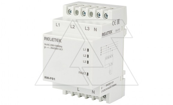 Реле выбора приоритетной фазы RM-PS1, 3NO+N, 25A, 220VAC, Umin(190V)/Umax(280V), 1s/150ms, LED, 3M фото