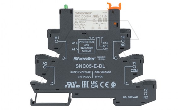 Реле интерфейсное RNC1CO060A с колодкой SNC05-E-DL, винтовой зажим, 1CO, 6A(250VAC), 230VAC/DC, AgSnO2/Au, LED, W=6.2mm фото
