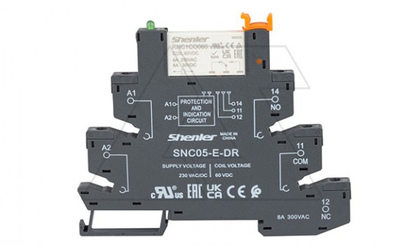 Реле интерфейсное RNC1CO060 с колодкой SNC05-E-DR, винтовой зажим, 1CO, 6A(250VAC), 230VAC/DC, RC фильтр, LED, W=6.2mm фото