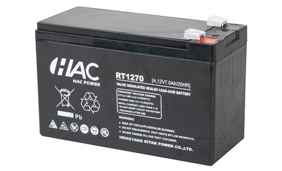 Батарея аккумуляторная HAC RT1270A, F2, 12V/7Ah, 151х65х94(100) ДхШхВ, 1.9 кг, 6-8 лет фото