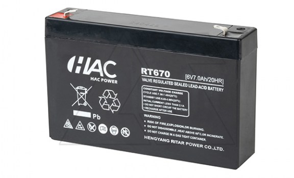 Батарея аккумуляторная HAC RT670, F1, 6V/7Ah, 151x34х94(100) ДхШхВ, 1.0 кг, 6-8 лет фото