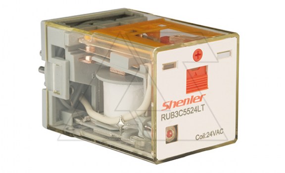 Реле RUB3C5524LT, 3CO, 10A(250VAC/24VDC), 24VAC, мех. индикация, тест-кнопка с блокировкой, LED фото