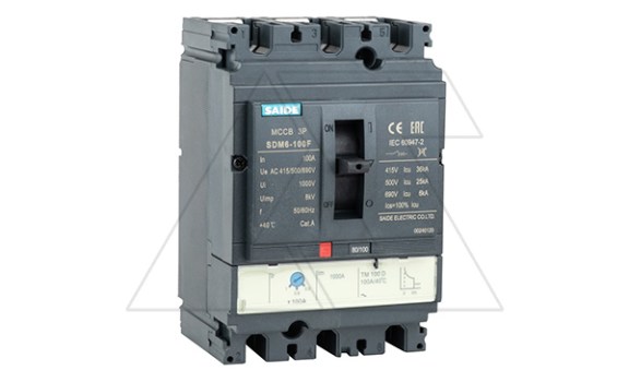 Авт. выключатель SDM6-100F, 3P, In=16A, TMD, Ir=0.8_1In, Ii=10In, Icu/Ics=36kA/400V фото