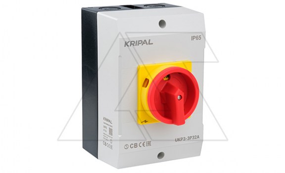 Выключатель нагрузки UKP3-332, 3Р, 32А/AC21, 11kW/AC23A, 440VAC, красная блок. рукоятка, в корпусе IP65 фото