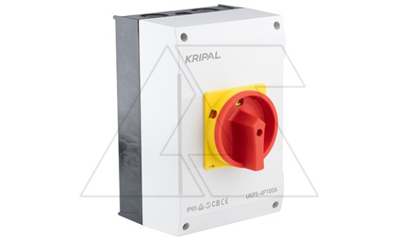 Выключатель нагрузки UKP5-4100, 3Р+N, 100А/AC21, 37kW/AC23A, 440VAC, красная блок. рукоятка, в корпусе IP65 фото