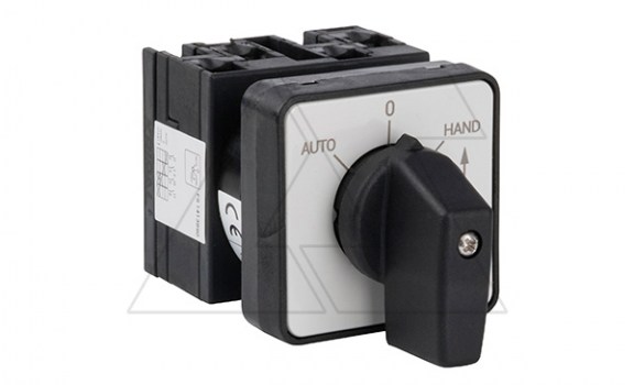Переключатель UKT0-2-15907/E, 20A, тип AUTO-0-HAND←START (45°), на дверь, фронт IP65 фото