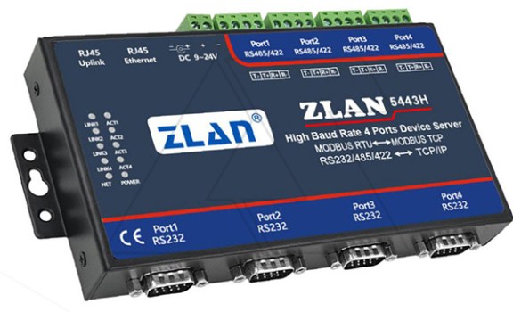 Преобразователь интерфейсов ZLAN5443H-EU, RS-232/485/422 в Ethernet, 4xRS-485/422, 4xRS-232, Modbus Gateway, 24VDC, EU Power, DIN35 фото