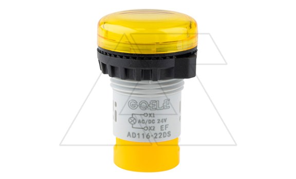 Индикатор светодиодный моноблочный AD116-22DS/A01, желтый, LED 220VAC/DC, фильтр 91V, IP65, 22mm GQELE даташит схема