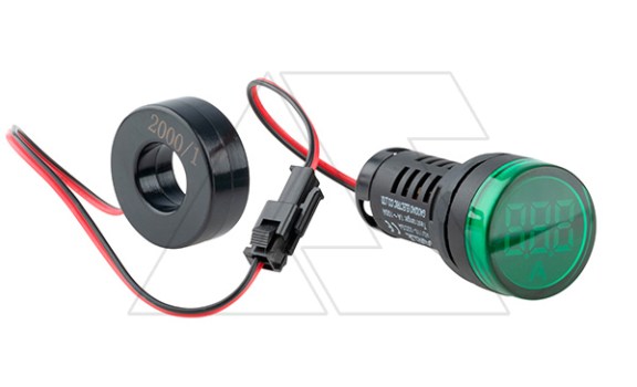 Индикатор тока светодиодный моноблочный AD116-22DSA, зеленый, 1-100A, 60-450VAC, IP44, 22mm фото