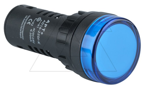 Индикатор светодиодный моноблочный AD16-22D, синий, LED 24VAC/DC, фильтр 5V, IP65, 22mm фото