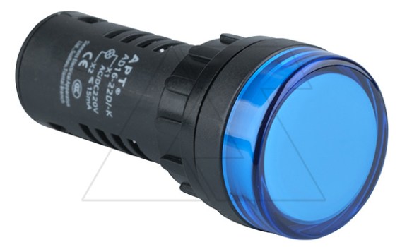Индикатор светодиодный моноблочный AD16-22D, синий, LED 220VAC/DC, фильтр 30V, IP65, 22mm фото