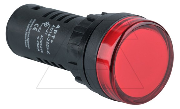Индикатор светодиодный моноблочный AD16-22D, красный, LED 24VAC/DC, фильтр 5V, IP65, 22mm фото