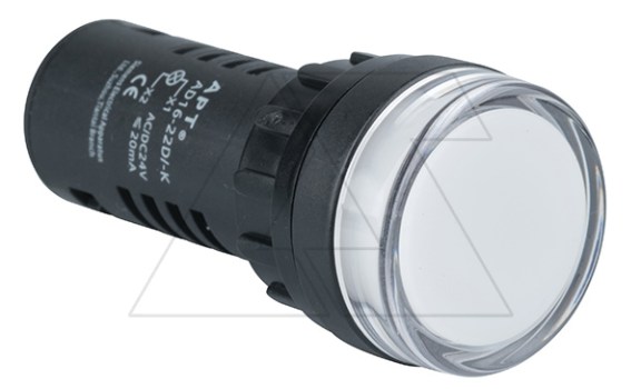 Индикатор светодиодный моноблочный AD16-22D, белый, LED 24VAC/DC, фильтр 5V, IP65, 22mm фото