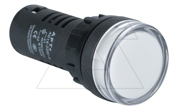 Индикатор светодиодный моноблочный AD16-22D, белый, LED 220VAC/DC, фильтр 30V, IP65, 22mm фото