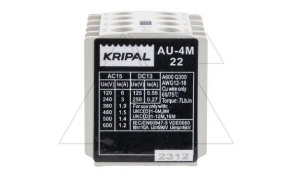 Блок-контакт вспом. AU-4M, 2NO+2NC, фронт. монтаж, для мини-контакторов UKC, UKD Kripal даташит схема